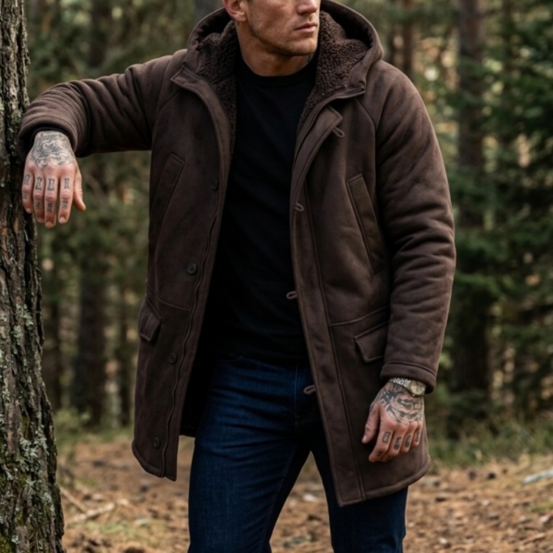 Hunting Outdoor Jacket - Yeni Erkek Suni Kürk Astarlı Kapüşonlu